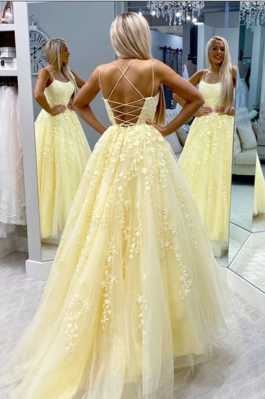 Yellow Lace Prom Dress Backless, Evening Dress ,Winter Formal Dress, Pageant Dance Dresses, Graduation School Party Gown, PC0242 - Promcoming