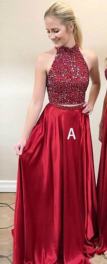 Two Pieces Prom Dress with Slit, Evening Dress ,Winter Formal Dress, Pageant Dance Dresses, Graduation School Party Gown, PC0120 - Promcoming