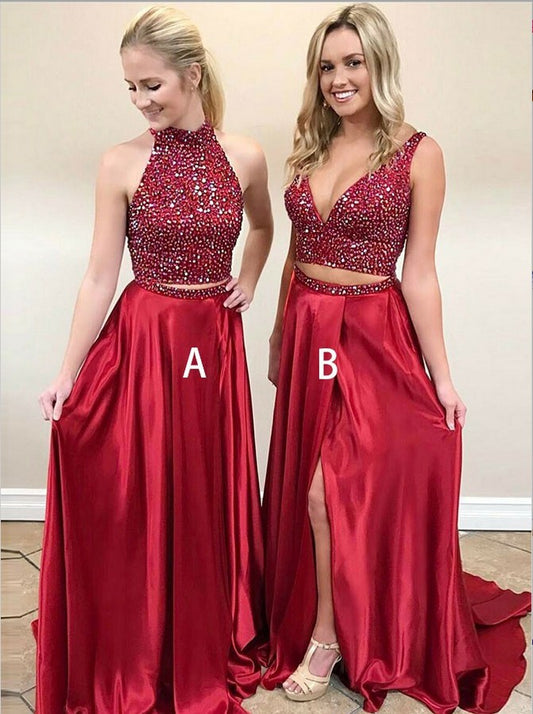 Two Pieces Prom Dress with Slit, Evening Dress ,Winter Formal Dress, Pageant Dance Dresses, Graduation School Party Gown, PC0120 - Promcoming