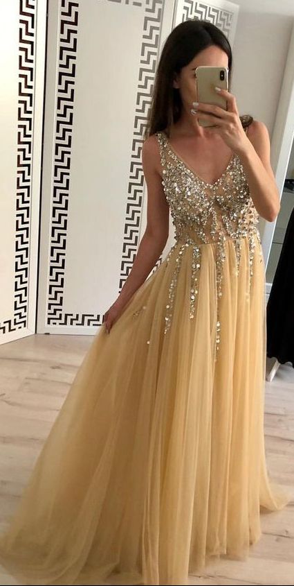 Champagne Gold Prom Dresses, Evening Dress, Pageant Dance Dresses, Graduation School Party Gown, PC0004 - Promcoming