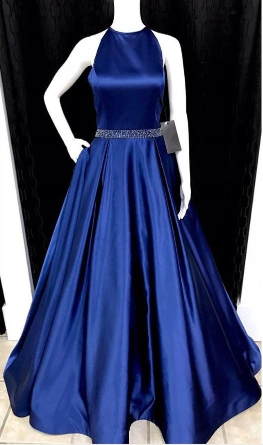 Navy Prom Dress Halter Neckline, Prom Dresses, Evening Dress, Dance Dress, Graduation School Party Gown, PC0341 - Promcoming