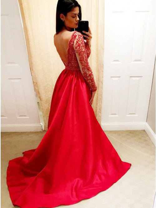 Red Prom Dress with Sleeves, Evening Dress ,Winter Formal Dress, Pageant Dance Dresses, Graduation School Party Gown, PC0300 - Promcoming