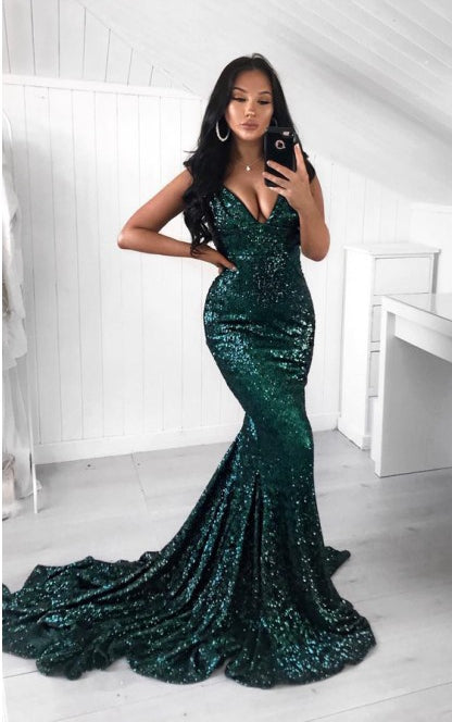 Sexy Mermaid Green Prom Dress, Evening Dress ,Winter Formal Dress, Pageant Dance Dresses, Back To School Party Gown, PC0587 - Promcoming