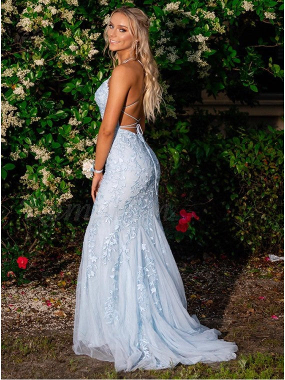 Blue Lace Prom Dresses Long, Evening Dress, Dance Dress, Graduation School Party Gown, PC0435 - Promcoming