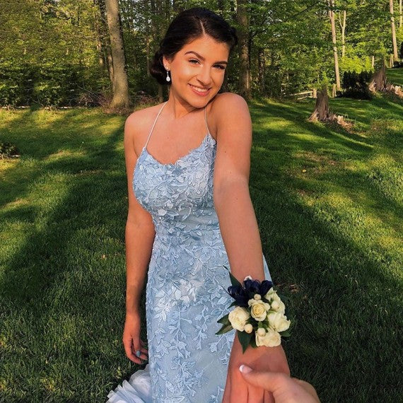 Blue Lace Prom Dress Long, Prom Dresses, Evening Dress, Dance Dress, Graduation School Party Gown, PC0418 - Promcoming