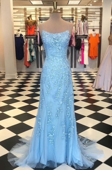 Blue Lace Prom Dress Long, Prom Dresses, Evening Dress, Dance Dress, Graduation School Party Gown, PC0418 - Promcoming