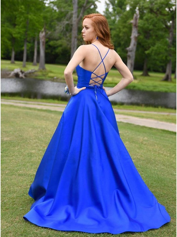 Royal Blue Satin Prom Dress Long,  Formal Ball Dress, Evening Dress, Dance Dresses, School Party Gown, PC0962