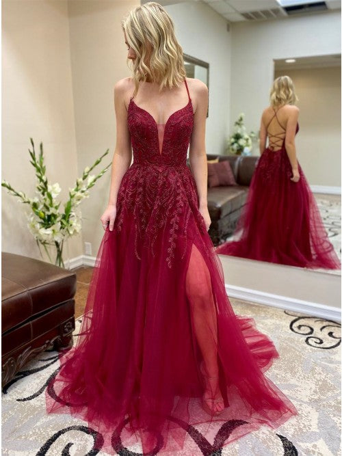 Prom Dress with Slit, Winter Formal Dress, Pageant Dance Dresses, Back To School Party Gown, PC0681