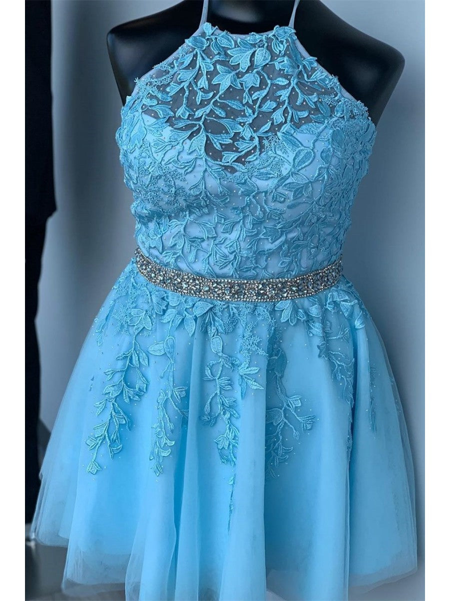 Lace Homecoming Dress Halter Neckline, Short Prom Dress, Evening Dress ,Winter Formal Dress, Pageant Dance Dresses, Back To School Party Gown, PC0580 - Promcoming