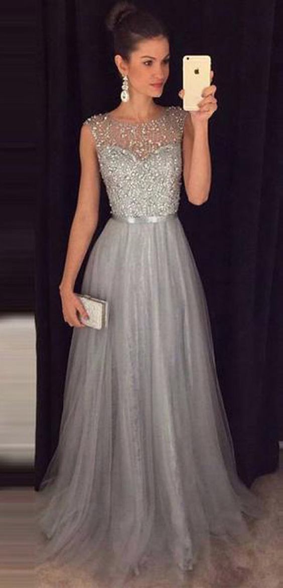 Silver Grey Prom Dress 2020, Evening Dress ,Winter Formal Dress, Pageant Dance Dresses, Graduation School Party Gown, PC0228 - Promcoming