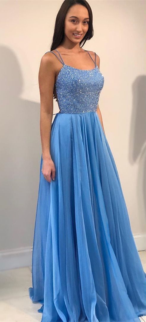 Light Blue Prom Dress Beaded Top, Evening Dress, Pageant Dance Dresses, Graduation School Party Gown, PC0008 - Promcoming