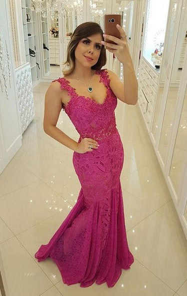 Mermaid Lace Prom Dress, Evening Dress, Pageant Dance Dresses, Graduation School Party Gown, PC0014 - Promcoming