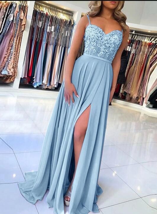 Light Blue Prom Dress with Slit, Evening Dress ,Winter Formal Dress, Pageant Dance Dresses, Graduation School Party Gown, PC0187 - Promcoming