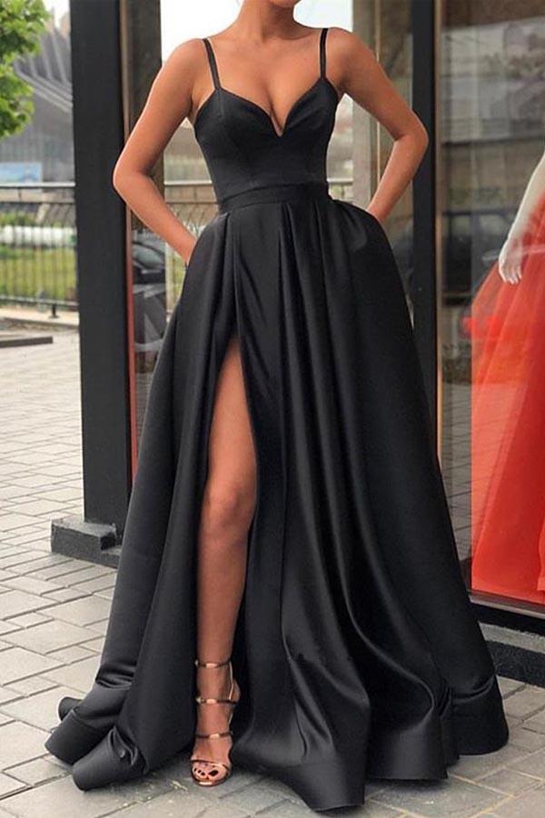 Black Prom Dress with Slit, Evening Dress ,Winter Formal Dress, Pageant Dance Dresses, Graduation School Party Gown, PC0227 - Promcoming