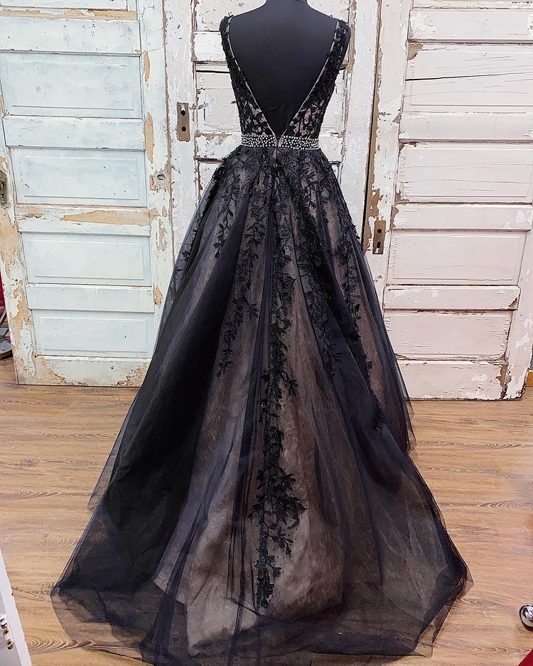 Black Lace Prom Dresses Long,  Formal Ball Dress, Evening Dress, Dance Dresses, School Party Gown, PC0953