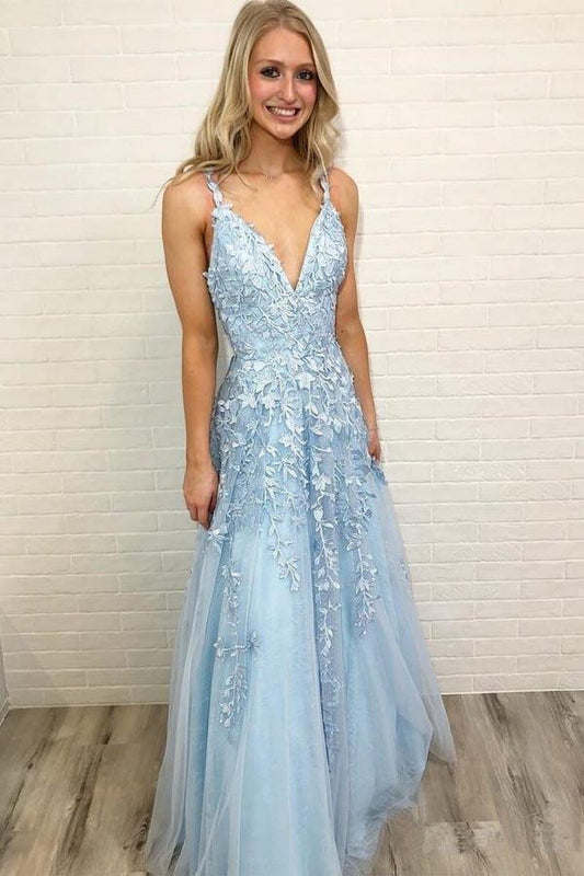 Light Blue Lace Prom Dress Long, Prom Dresses, Evening Dress, Dance Dress, Graduation School Party Gown, PC0403 - Promcoming