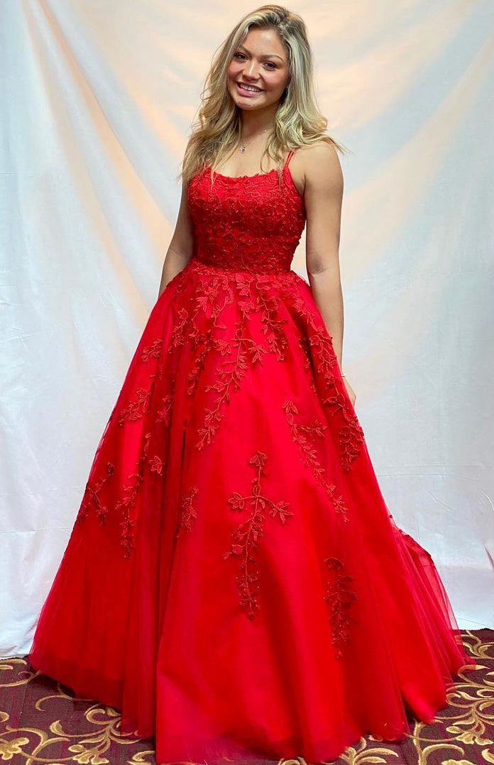 Red Lace Prom Dresses Long, Formal Ball Dress, Evening Dress, Dance Dresses, School Party Gown, PC0940