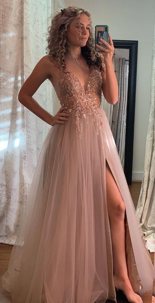 Sexy Prom Dress Slit Skirt, Formal Dress, Evening Dress, Pageant Dance Dresses, School Party Gown, PC0767