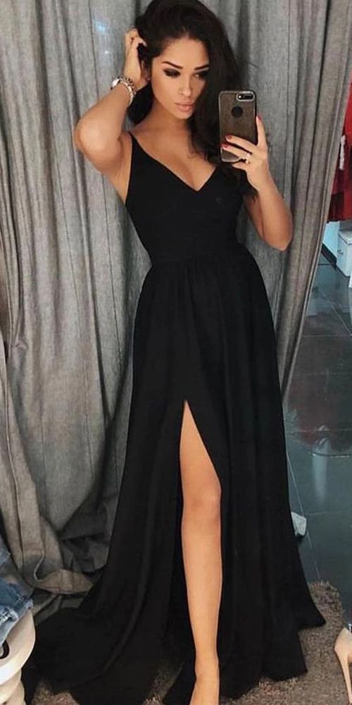 Black Prom Dress with Slit, Evening Dress, Dance Dress, Graduation School Party Gown, PC0446 - Promcoming