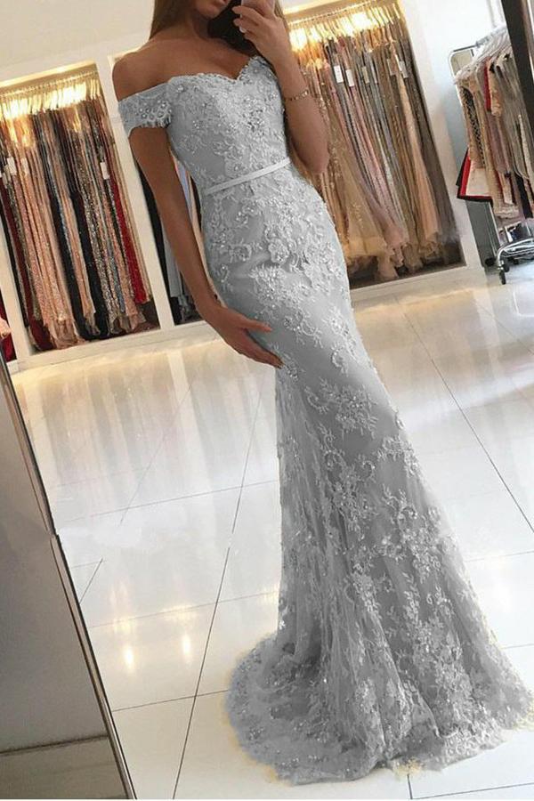 Mermaid Silver Lace Prom Dress, Evening Dress, Pageant Dance Dresses, Graduation School Party Gown, PC0018 - Promcoming