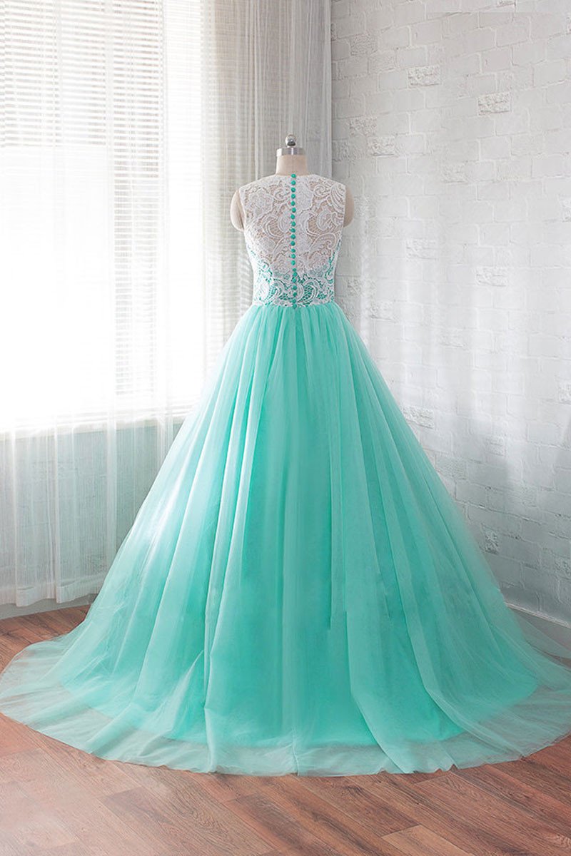 Green Prom Dress with Lace Top and A Line Skirt For Teens
