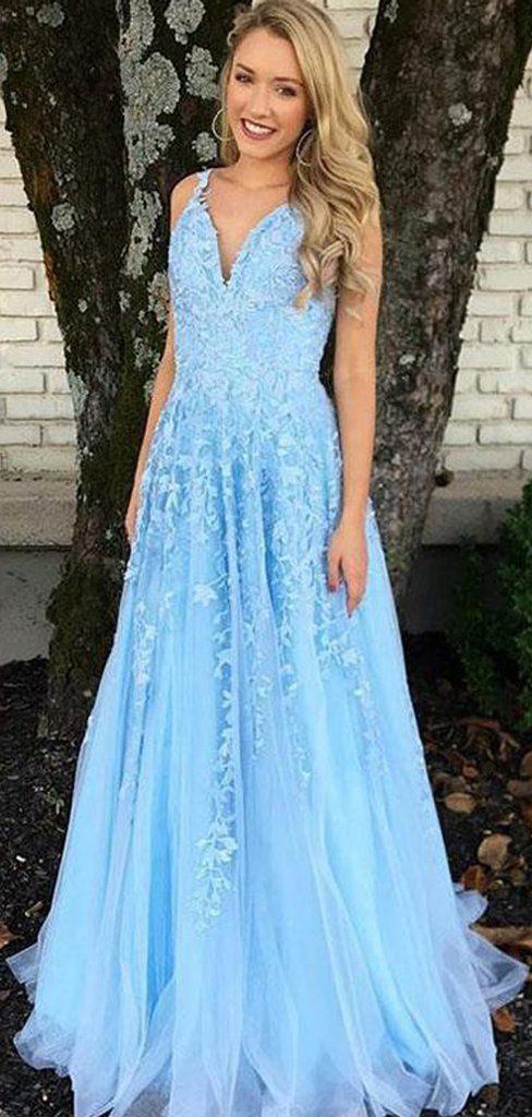Light Blue Lace Prom Dress, Evening Dress, Pageant Dance Dresses, Graduation School Party Gown, PC0023 - Promcoming