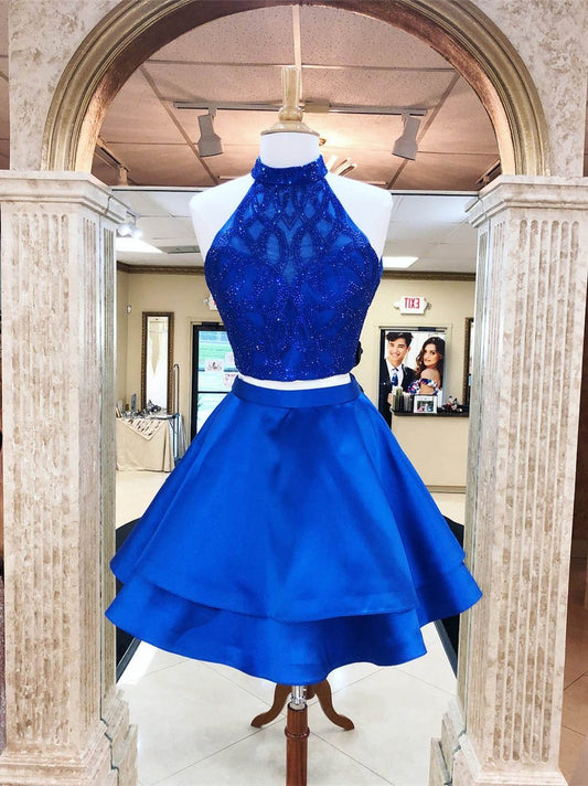 Two Pieces Royal Blue Homecoming Dress, Short Prom Dress ,Winter Formal Dress, Pageant Dance Dresses, Back To School Party Gown, PC0656