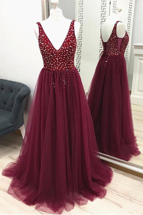 V Neckline Prom Dress Beaded Top, Prom Dresses, Evening Dress, Dance Dress, Graduation School Party Gown, PC0382 - Promcoming