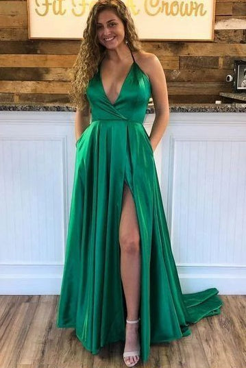 Sexy Green Prom Dress with Slit, Formal Dress, Evening Dress, Pageant Dance Dresses, School Party Gown, PC0748