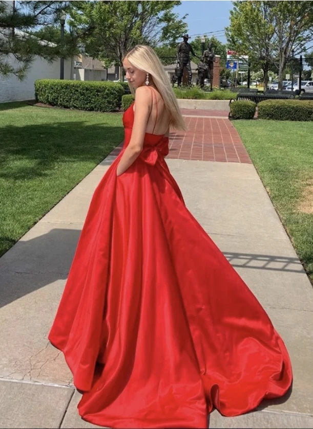 Red Satin Prom Dress A Line, Evening Dress, Special Occasion Dress, Formal Dress, Graduation School Party Gown, PC0515 - Promcoming