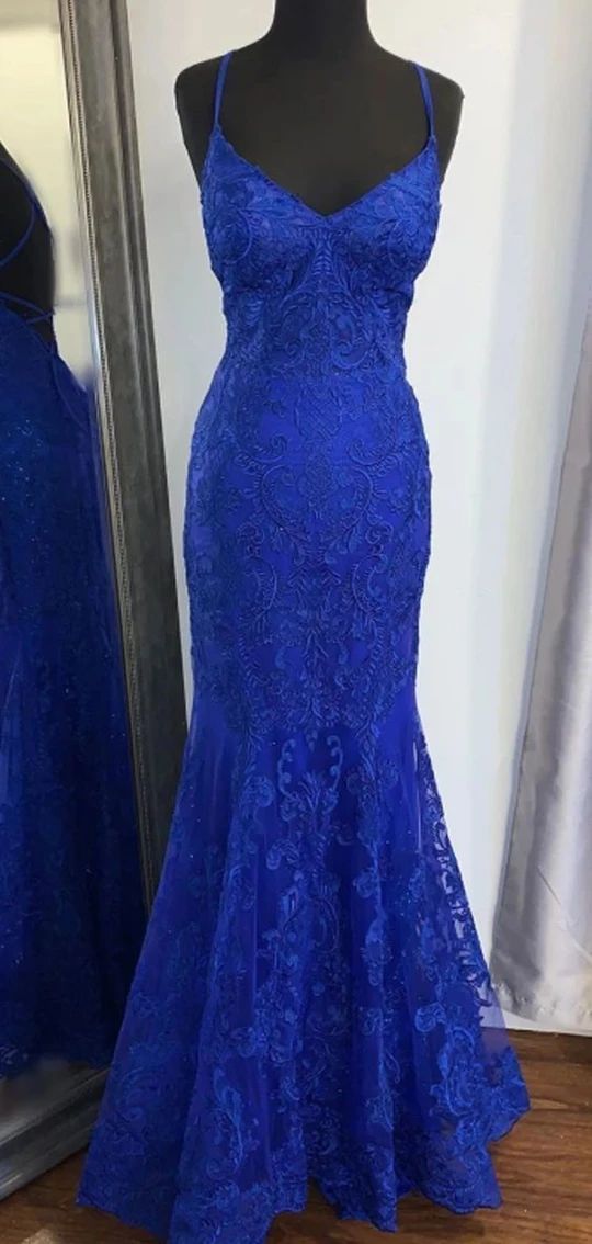 Blue Lace Prom Dress Long, Evening Dress, Formal Dress, Graduation School Party Gown, PC0505 - Promcoming