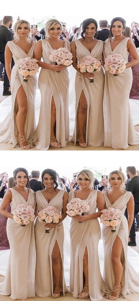 Chiffon Bridesmaid Dresses with Slit, Bridesmaid Dress, Wedding Party Dress, Dresses For Wedding, NB0006 - Promcoming