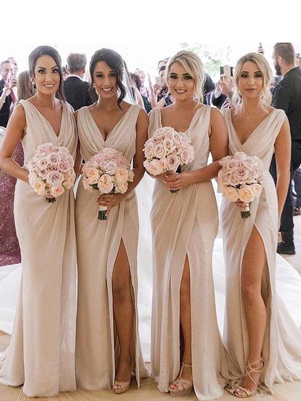 Chiffon Bridesmaid Dresses with Slit, Bridesmaid Dress, Wedding Party Dress, Dresses For Wedding, NB0006 - Promcoming