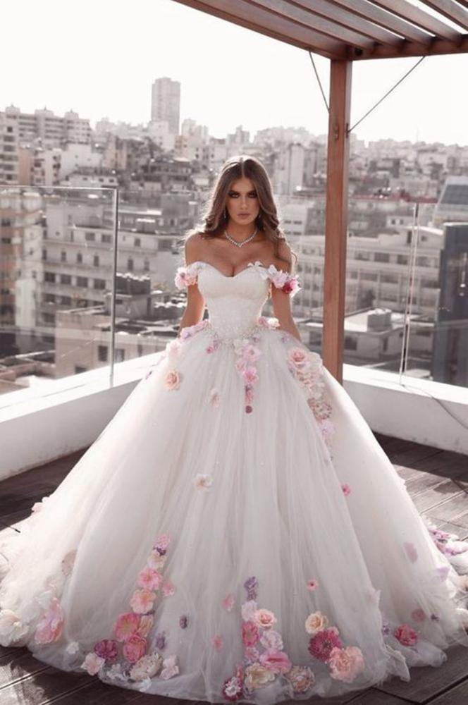 Princess Wedding Dress with Flowers, bride dress, wedding gown