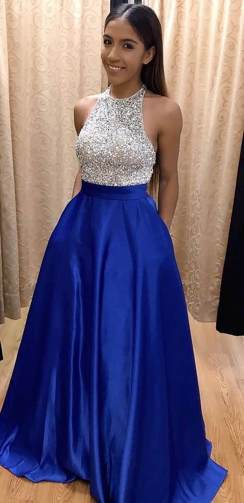 Royal Blue Prom Dress Halter Neckline, Evening Dress ,Winter Formal Dress, Pageant Dance Dresses, Graduation School Party Gown, PC0131 - Promcoming