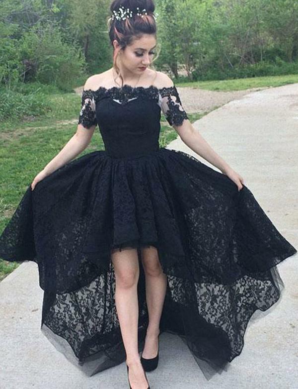 Black Lace Prom Dress High Low, Evening Dress ,Winter Formal Dress, Pageant Dance Dresses, Graduation School Party Gown, PC0132 - Promcoming