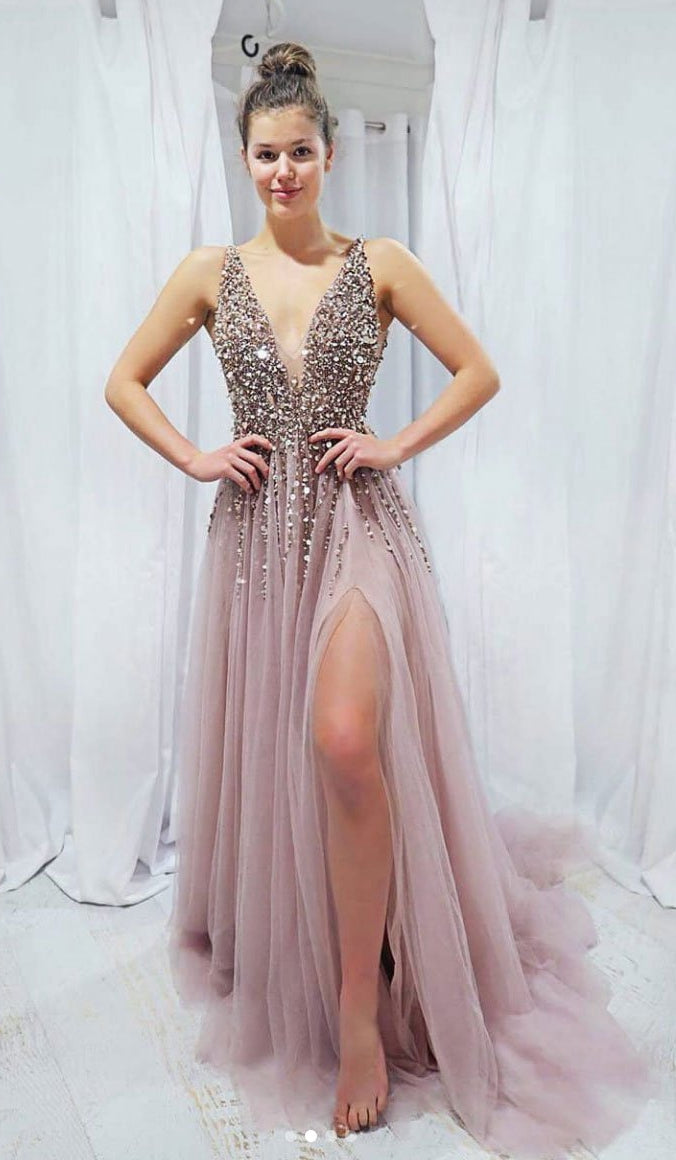Sexy Prom Dress Slit Skirt, Prom Dresses Long, Formal Dress, Pageant Dance Dresses, School Party Gown, PC0701
