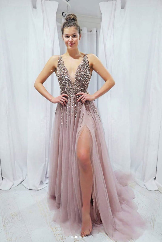 Sexy Prom Dress Slit Skirt, Prom Dresses Long, Formal Dress, Pageant Dance Dresses, School Party Gown, PC0701