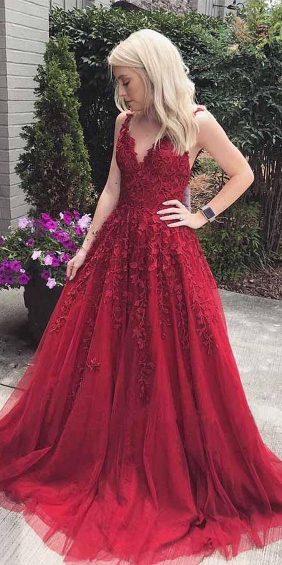 Burgundy Prom Dress with Lace, Prom Dresses, Evening Dress, Dance Dress, Graduation School Party Gown, PC0386 - Promcoming