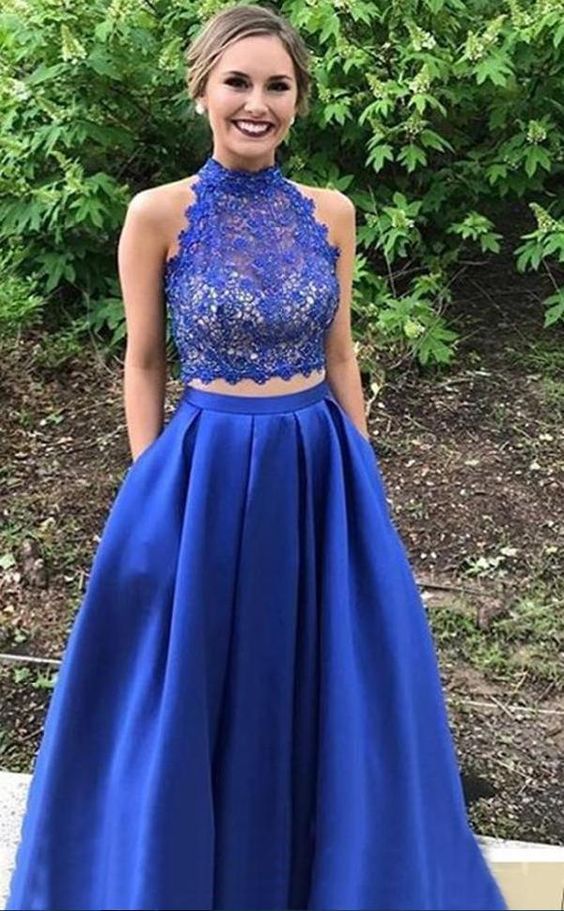 Two Pieces Prom Dress Halter Neckline, Evening Dress, Winter Formal Dress, Pageant Dance Dresses, Graduation School Party Gown, PC0050 - Promcoming