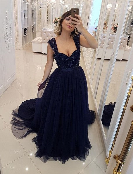 Navy Prom Dress, Evening Dress, Winter Formal Dress, Pageant Dance Dresses, Graduation School Party Gown, PC0052 - Promcoming