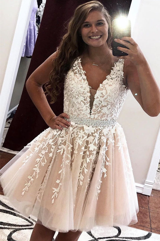 New Lace Homecoming Dress, Short Prom Dress ,Winter Formal Dress, Pageant Dance Dresses, Back To School Party Gown, PC0645