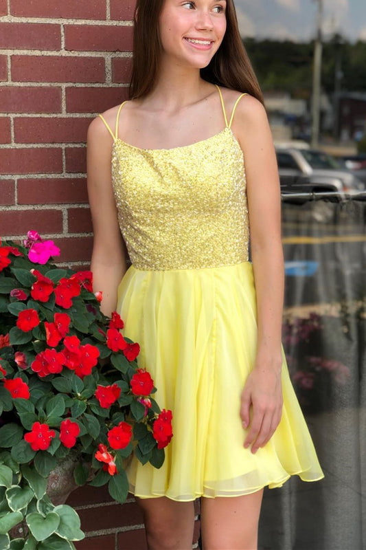 Yellow Homecoming Dress, Short Prom Dress ,Winter Formal Dress, Pageant Dance Dresses, Back To School Party Gown, PC0647