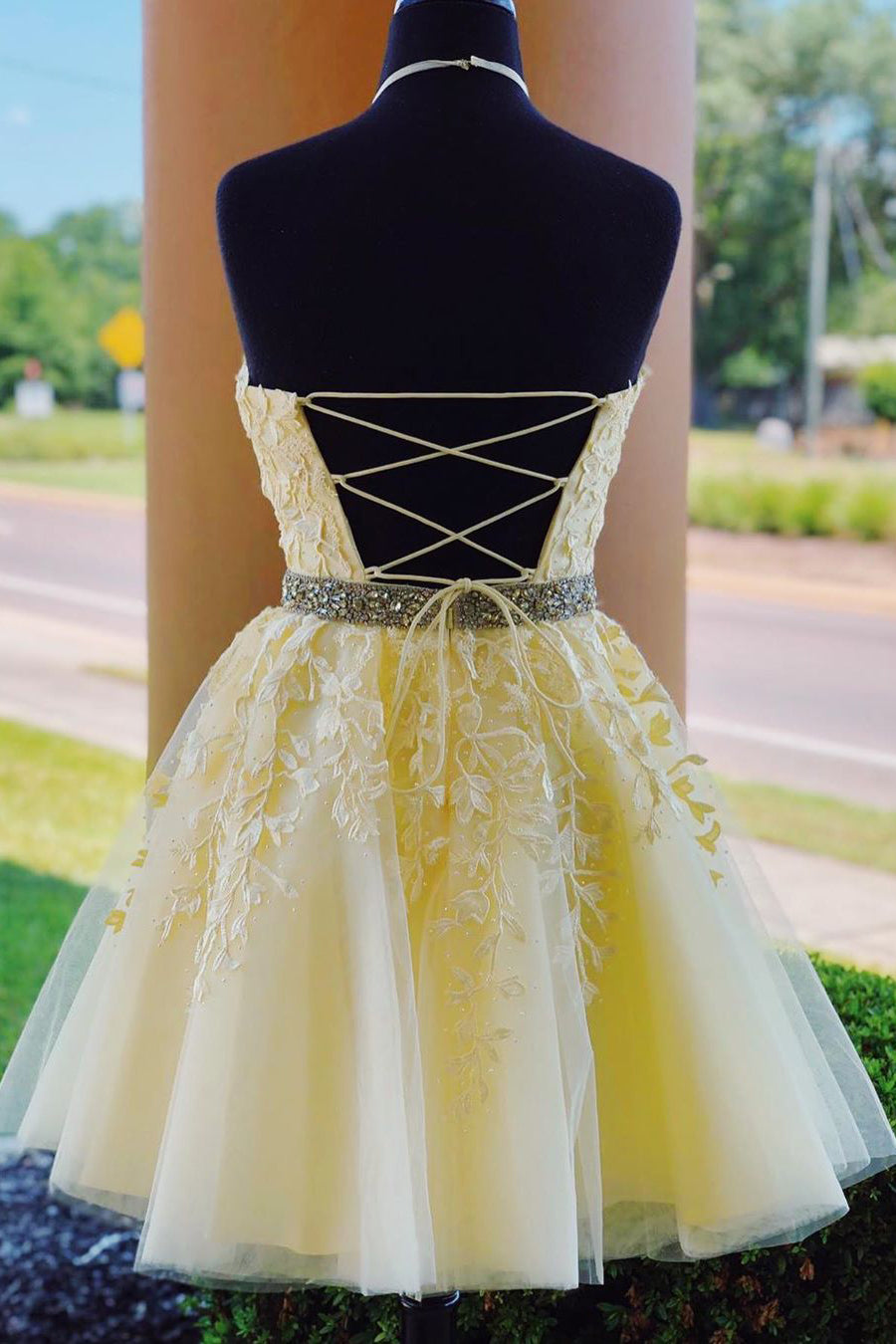 Lace Homecoming Dress Halter Neckline, Short Prom Dress ,Winter Formal Dress, Pageant Dance Dresses, Back To School Party Gown, PC0675