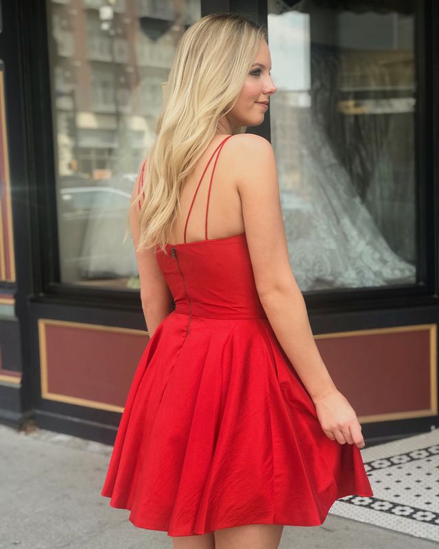 Red Homecoming Dress with Pockets, Short Prom Dress ,Formal Dress,Dance Dresses, Back To School Party Gown, PC0853