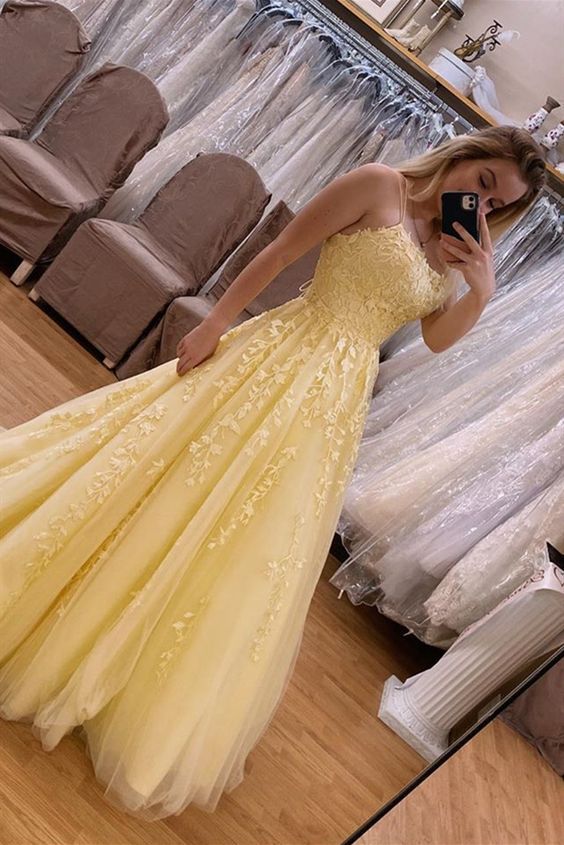 Yellow Lace Prom Dresses Long, Formal Dress, Pageant Dance Dresses, School Party Gown, PC0704