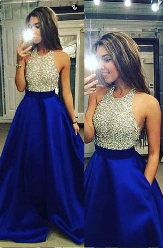 Halter Neckline Prom Dress Royal Blue, Evening Dress ,Winter Formal Dress, Pageant Dance Dresses, Graduation School Party Gown, PC0169 - Promcoming