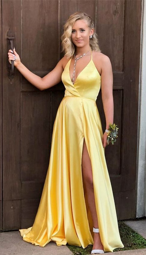Yellow Prom Dress For Teens with Slit, Evening Dress, Formal Dress, Graduation School Party Gown, PC0492 - Promcoming