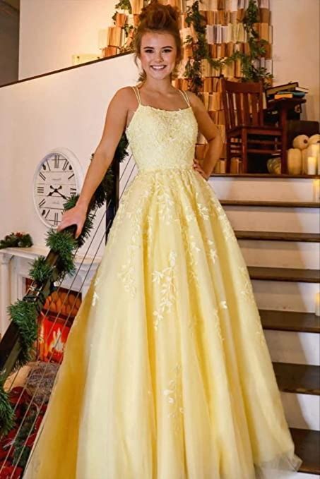 Yellow Lace Prom Dress , Formal Ball Dress, Evening Dress, Dance Dresses, School Party Gown, PC0921