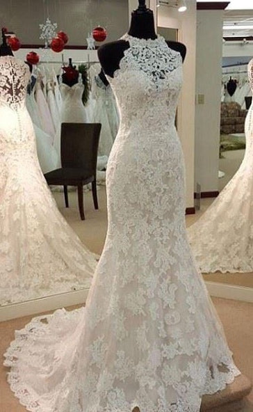 Lace Wedding Dress Halter Neckline, Bridal Gown ,Dresses For Brides